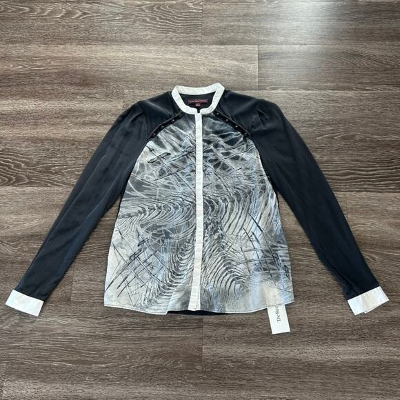 Marchesa Voyage 100% Silk Graphic Print Blouse Sz 4 Black White Long Sleeve VGUC - Picture 11 of 11